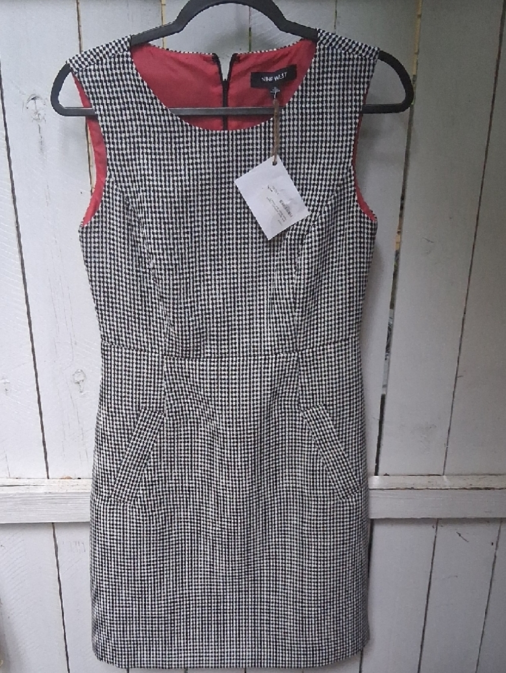 Nine West Black & White Houndstooth Sheath Dress with Red Lining - Picture 2 of 9